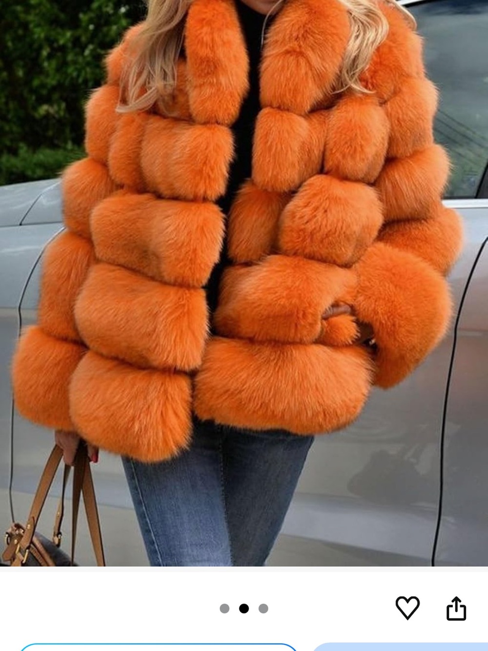 Orange Faux Fur Teddy Coat for Women - Picture 3 of 3